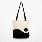 Nami Wave Sun Moon Minimalist Abstract Pattern in Black and Almond Cream Tote Bag Gallery Image 2