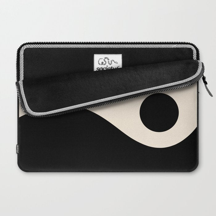 Nami Wave Sun Moon Minimalist Abstract Pattern in Black and Almond Cream Laptop Sleeve Gallery Image 2