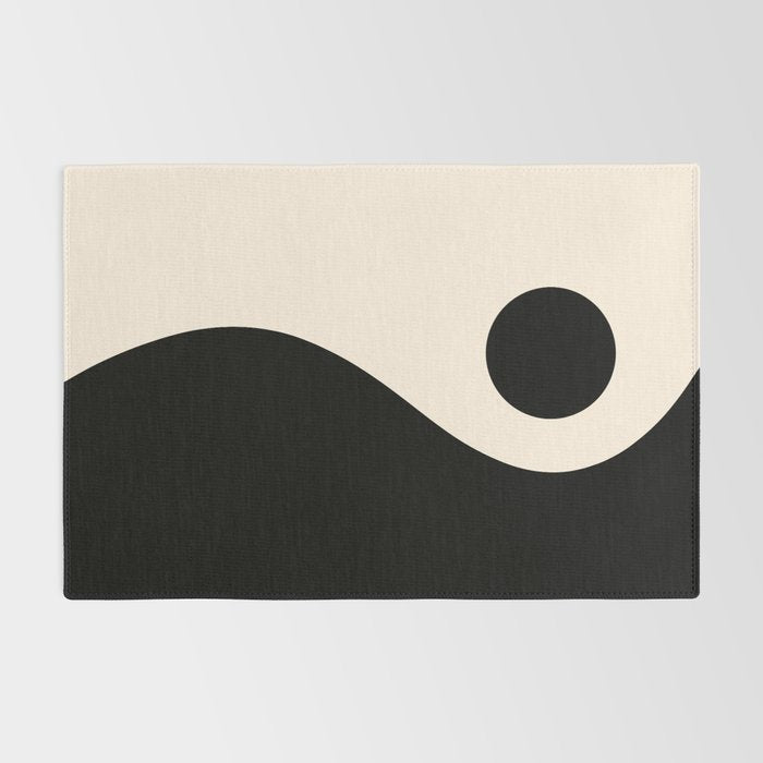 Nami Wave Sun Moon Minimalist Abstract Pattern in Black and Almond Cream Rug Gallery Image 2