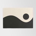 Nami Wave Sun Moon Minimalist Abstract Pattern in Black and Almond Cream Rug Gallery Image 2