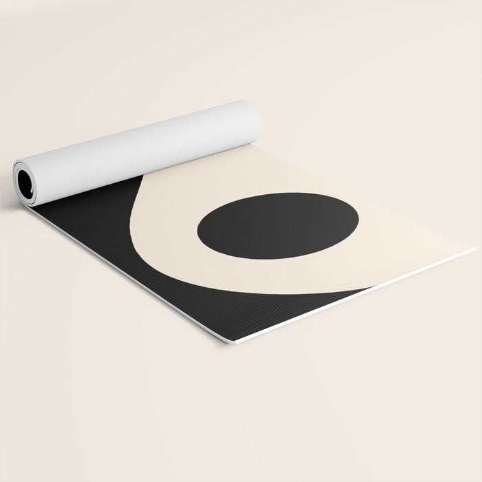 Nami Wave Sun Moon Minimalist Abstract Pattern in Black and Almond Cream Yoga Mat Gallery Image 2