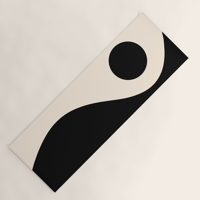 Nami Wave Sun Moon Minimalist Abstract Pattern in Black and Almond Cream Yoga Mat Gallery Image 1