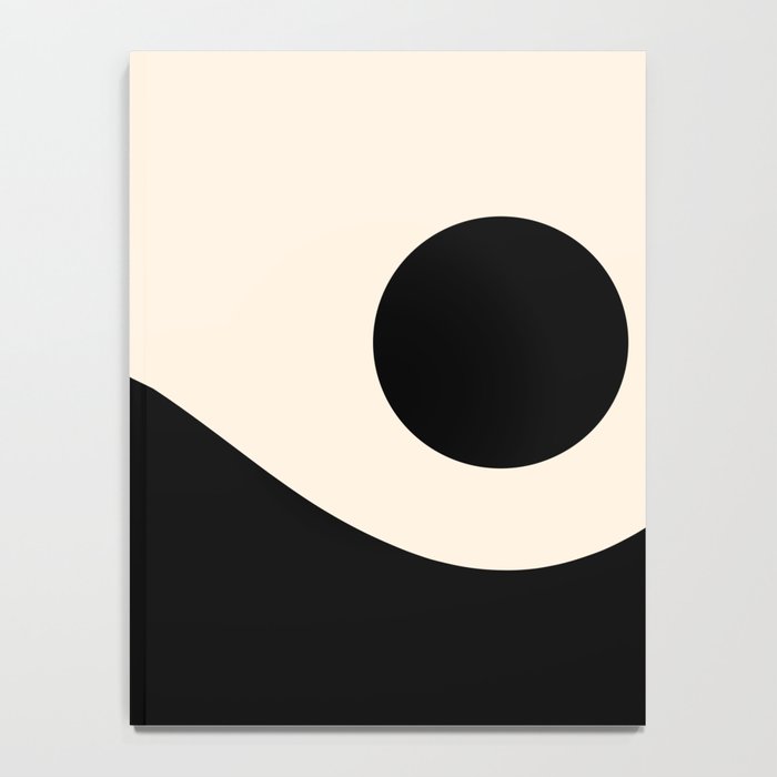 Nami Wave Sun Moon Minimalist Abstract Pattern in Black and Almond Cream Notebook Gallery Image 4
