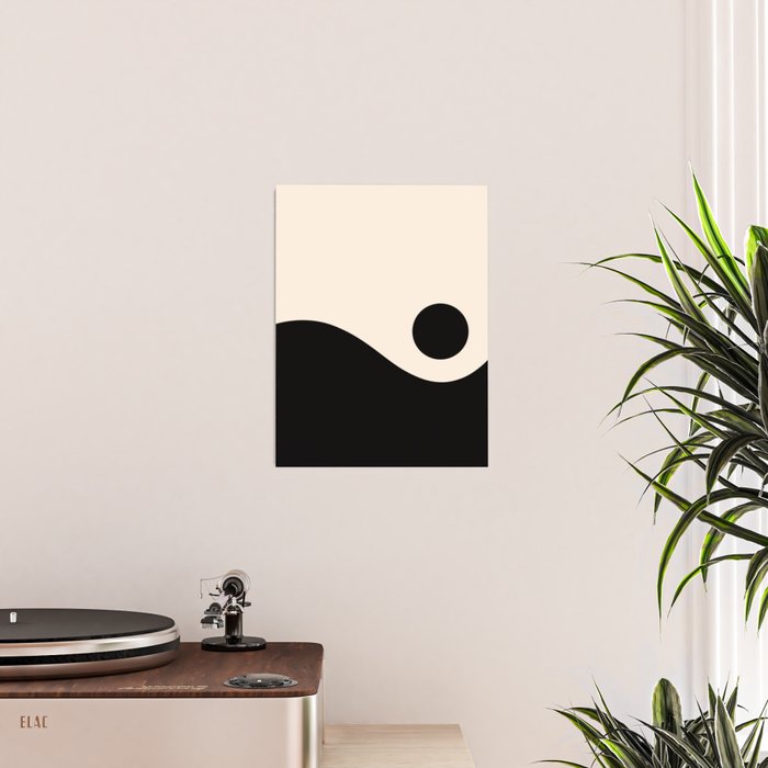 Nami Wave Sun Moon Minimalist Abstract Pattern in Black and Almond Cream Poster Gallery Image 2