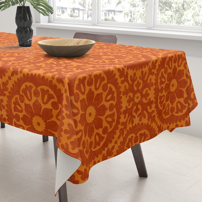 Folk Art Mandala - orange and red Tablecloth Gallery Image 3