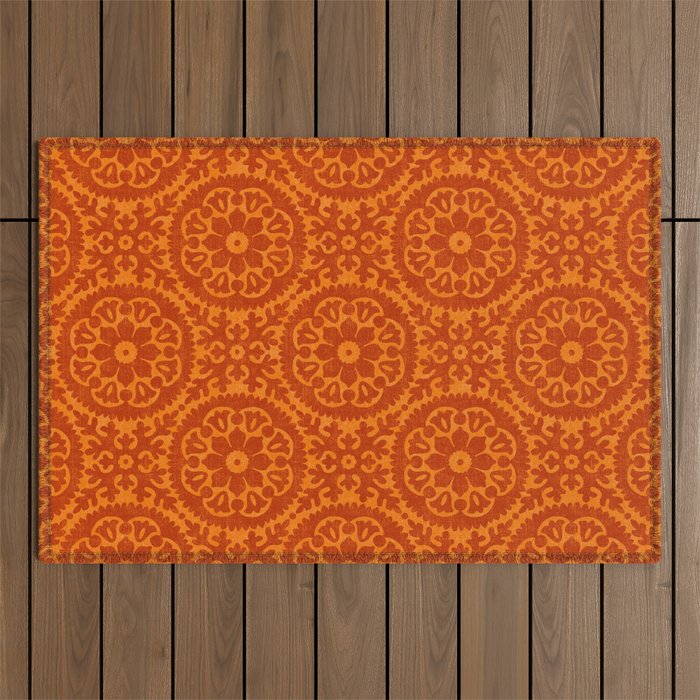 Folk Art Mandala - orange and red Outdoor Rug Gallery Image 1