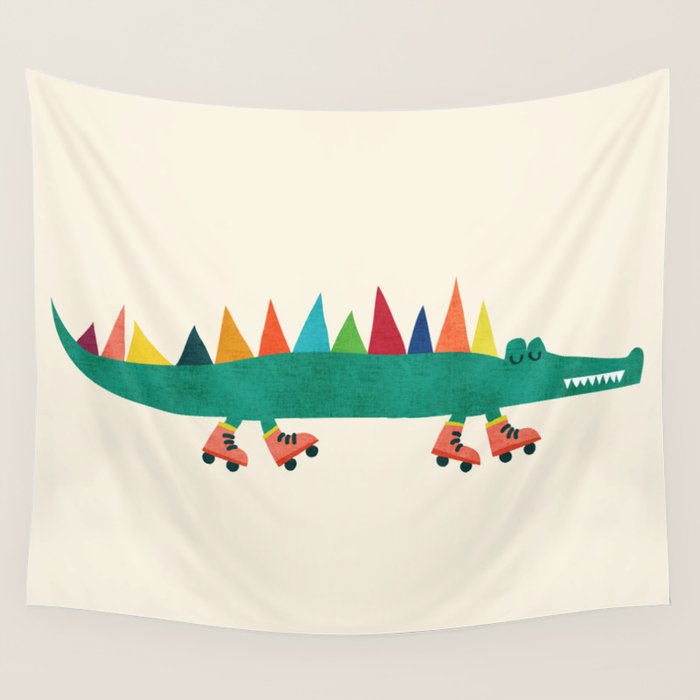 Crocodile on Roller Skates Wall Tapestry Gallery Image 1