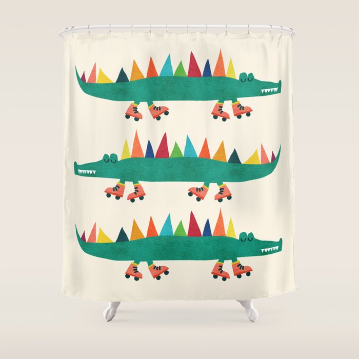 Crocodile on Roller Skates Shower Curtain Gallery Image 1