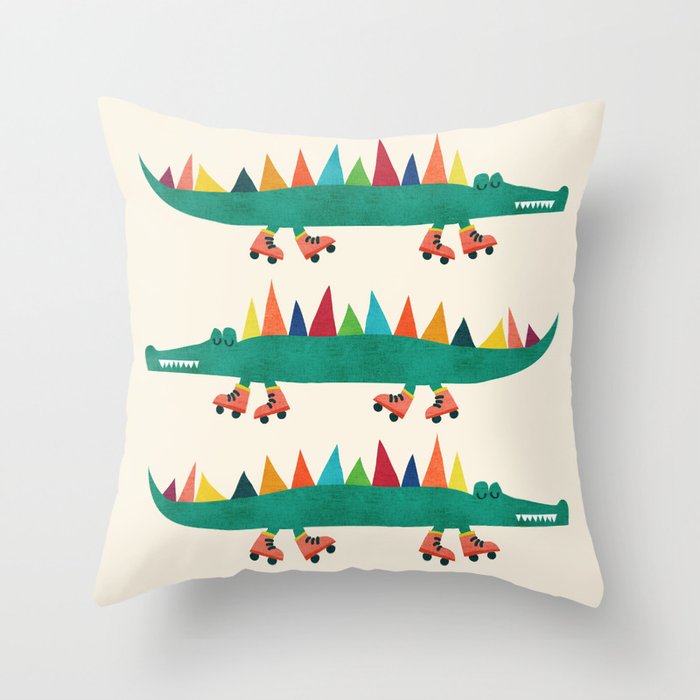 Crocodile on Roller Skates Throw Pillow Gallery Image 6