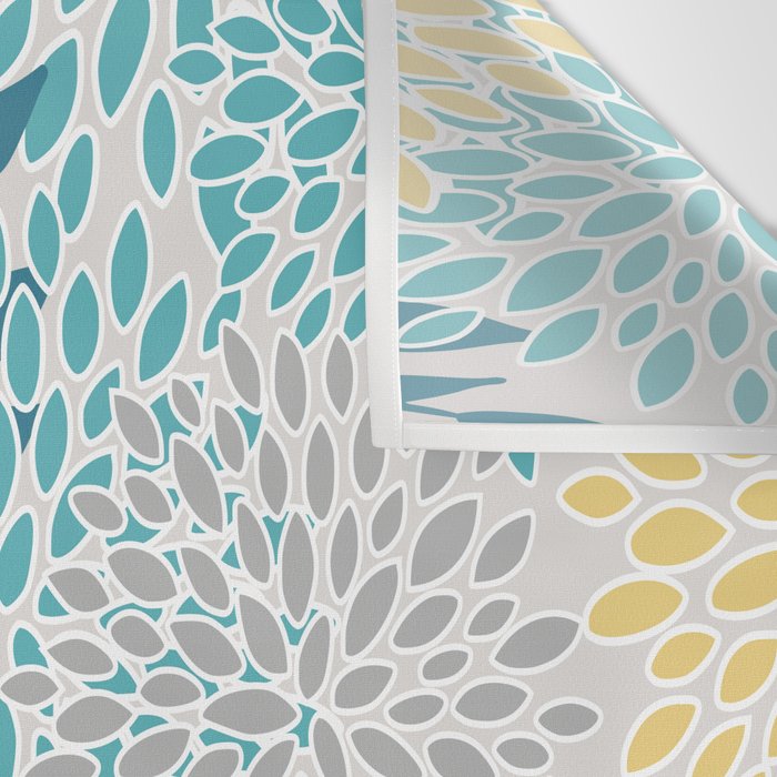 Garden Florals, Yellow, Teal, Gray Wall Tapestry Gallery Image 3