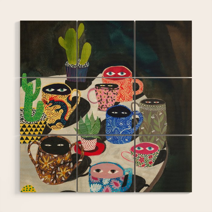 Suspicious mugs Wood Wall Art Gallery Image 1