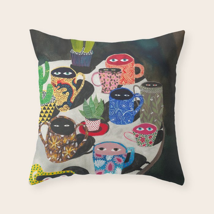 Suspicious mugs Throw Pillow Gallery Image 6