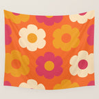 Such Cute Flowers Retro Floral Pattern in 60s 70s Pink Orange Mustard Cream Wall Tapestry Gallery Image 4