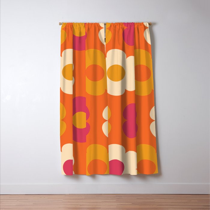 Such Cute Flowers Retro Floral Pattern in 60s 70s Pink Orange Mustard Cream Window Curtain Gallery Image 3