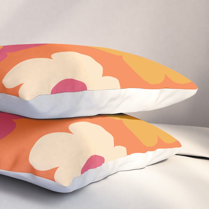 Such Cute Flowers Retro Floral Pattern in 60s 70s Pink Orange Mustard Cream Pillow Sham Gallery Image 3