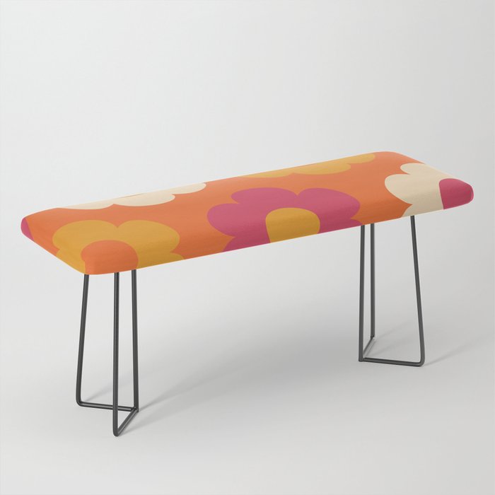 Such Cute Flowers Retro Floral Pattern in 60s 70s Pink Orange Mustard Cream Bench Gallery Image 1
