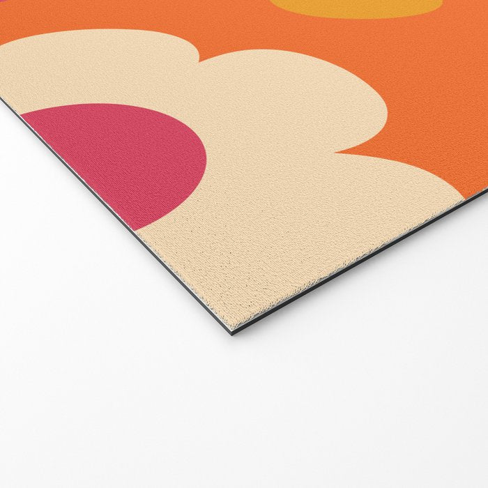 Such Cute Flowers Retro Floral Pattern in 60s 70s Pink Orange Mustard Cream Welcome Mat Gallery Image 2