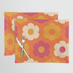 Such Cute Flowers Retro Floral Pattern in 60s 70s Pink Orange Mustard Cream Placemat Gallery Image 1
