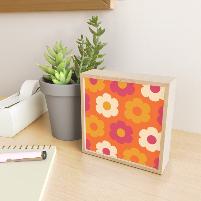Such Cute Flowers Retro Floral Pattern in 60s 70s Pink Orange Mustard Cream Mini Art Print Gallery Image 2