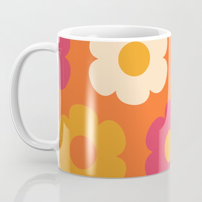 Such Cute Flowers Retro Floral Pattern in 60s 70s Pink Orange Mustard Cream Coffee Mug Gallery Image 3