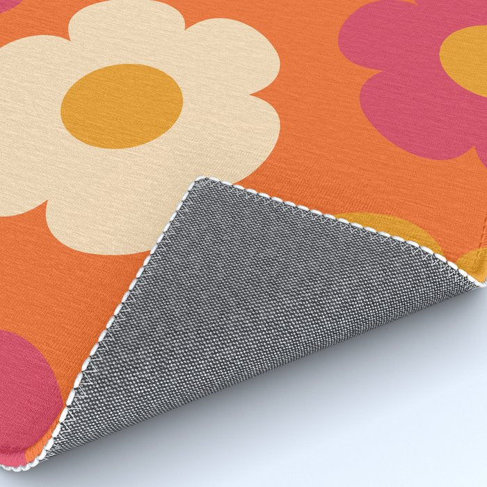 Such Cute Flowers Retro Floral Pattern in 60s 70s Pink Orange Mustard Cream Rug Gallery Image 4