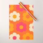 Such Cute Flowers Retro Floral Pattern in 60s 70s Pink Orange Mustard Cream Wrapping Paper Gallery Image 1