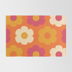 Such Cute Flowers Retro Floral Pattern in 60s 70s Pink Orange Mustard Cream Rug Gallery Image 2