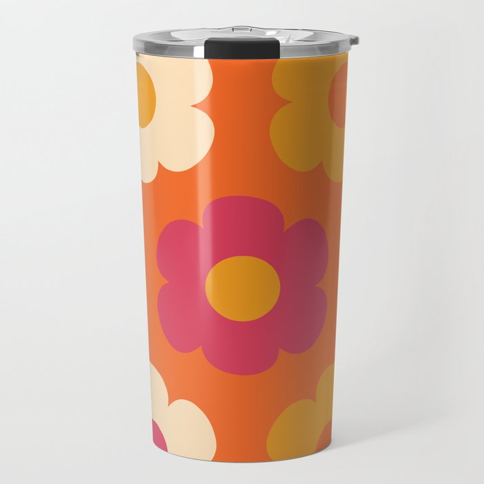 Such Cute Flowers Retro Floral Pattern in 60s 70s Pink Orange Mustard Cream Travel Mug Gallery Image 1