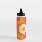 Such Cute Flowers Retro Floral Pattern in 60s 70s Pink Orange Mustard Cream Water Bottle Gallery Image 3