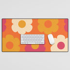 Such Cute Flowers Retro Floral Pattern in 60s 70s Pink Orange Mustard Cream Desk Mat Gallery Image 1