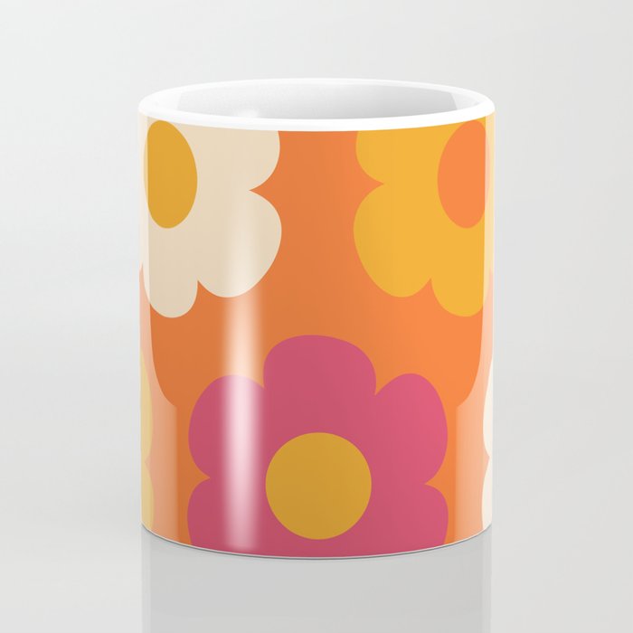 Such Cute Flowers Retro Floral Pattern in 60s 70s Pink Orange Mustard Cream Coffee Mug Gallery Image 4