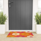 Such Cute Flowers Retro Floral Pattern in 60s 70s Pink Orange Mustard Cream Welcome Mat Gallery Image 3