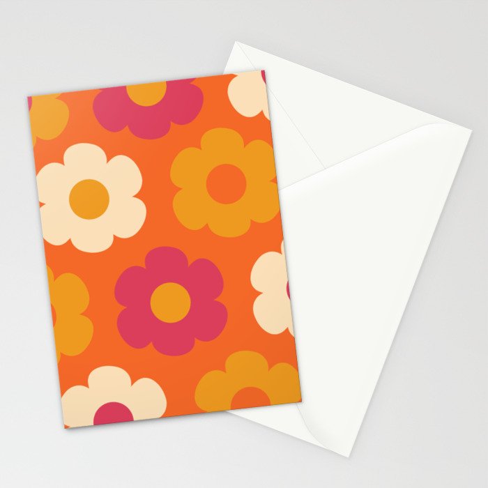Such Cute Flowers Retro Floral Pattern in 60s 70s Pink Orange Mustard Cream Stationery Card Gallery Image 2