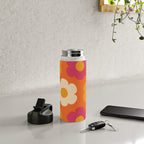 Such Cute Flowers Retro Floral Pattern in 60s 70s Pink Orange Mustard Cream Water Bottle Gallery Image 4