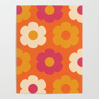Such Cute Flowers Retro Floral Pattern in 60s 70s Pink Orange Mustard Cream Poster Gallery Image 4