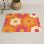 Such Cute Flowers Retro Floral Pattern in 60s 70s Pink Orange Mustard Cream Rug Gallery Image 1
