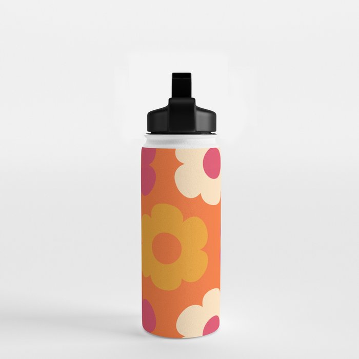 Such Cute Flowers Retro Floral Pattern in 60s 70s Pink Orange Mustard Cream Water Bottle Gallery Image 2