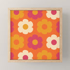 Such Cute Flowers Retro Floral Pattern in 60s 70s Pink Orange Mustard Cream Mini Art Print Gallery Image 1