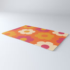 Such Cute Flowers Retro Floral Pattern in 60s 70s Pink Orange Mustard Cream Rug Gallery Image 3