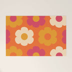 Such Cute Flowers Retro Floral Pattern in 60s 70s Pink Orange Mustard Cream Welcome Mat Gallery Image 1