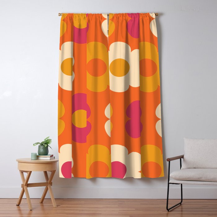 Such Cute Flowers Retro Floral Pattern in 60s 70s Pink Orange Mustard Cream Window Curtain Gallery Image 1