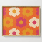 Such Cute Flowers Retro Floral Pattern in 60s 70s Pink Orange Mustard Cream Serving Tray Gallery Image 1