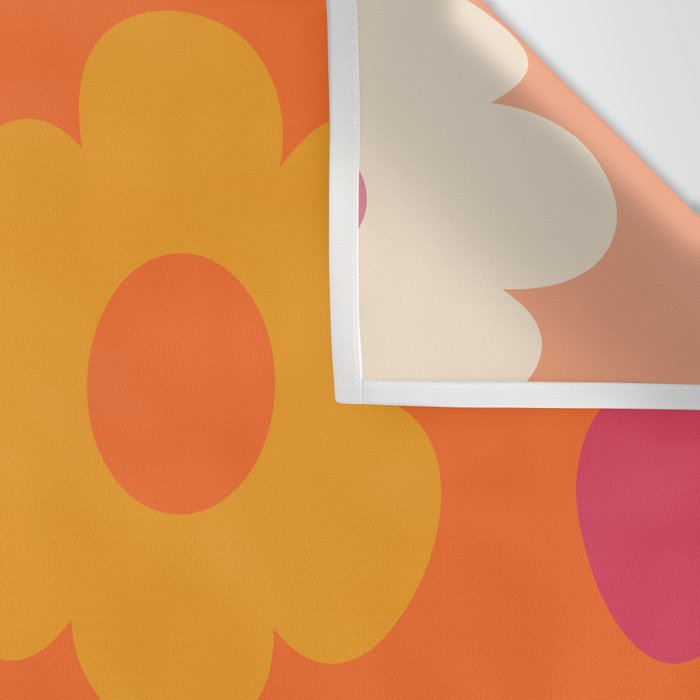 Such Cute Flowers Retro Floral Pattern in 60s 70s Pink Orange Mustard Cream Wall Tapestry Gallery Image 3