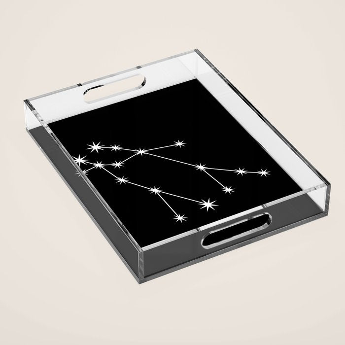 Gemini Zodiac Star Constellation Line Art Black Acrylic Tray Gallery Image 1