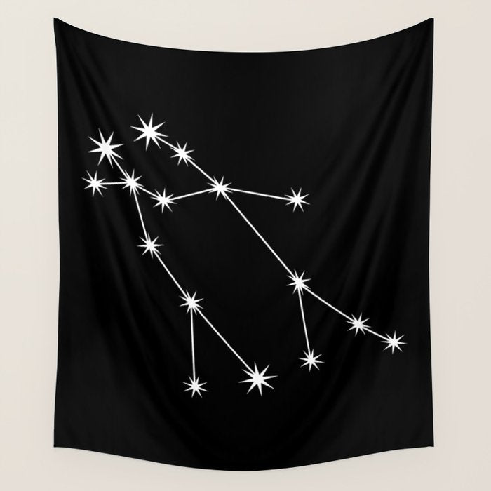 Gemini Zodiac Star Constellation Line Art Black Wall Tapestry Gallery Image 4