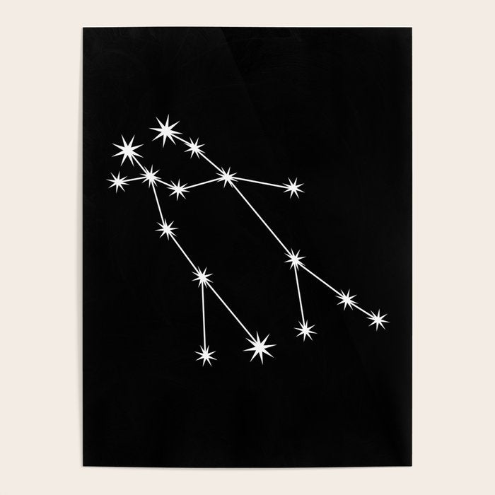 Gemini Zodiac Star Constellation Line Art Black Poster Gallery Image 1