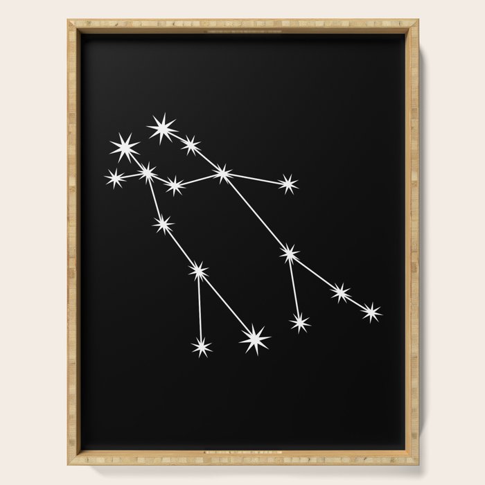 Gemini Zodiac Star Constellation Line Art Black Serving Tray Gallery Image 1