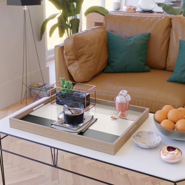 black tan cream bold stripes Serving Tray Gallery Image 2