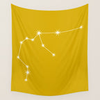 Aquarius Zodiac Star Constellation Line Art Golden Yellow Wall Tapestry Gallery Image 4