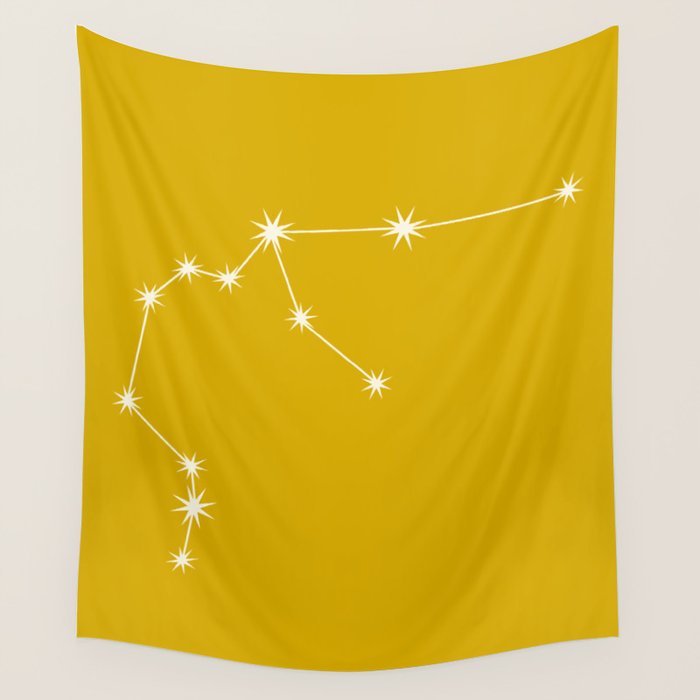 Aquarius Zodiac Star Constellation Line Art Golden Yellow Wall Tapestry Gallery Image 4